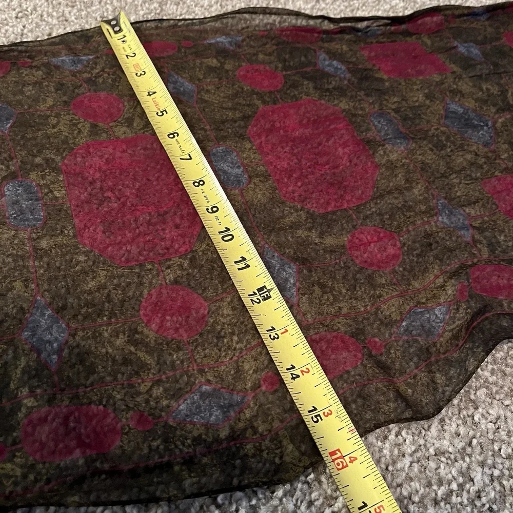 Linda Allard‎ For Ellen Tracy VTG Printed Silk Scarf Brown Burgundy Blue Luxury